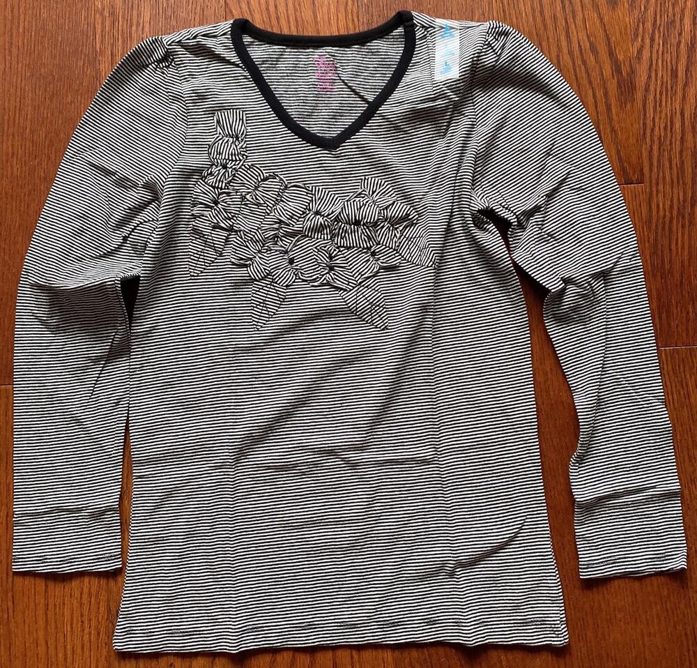 NWT Girl The Children’s Place Black White striped Floral long sleeve shirt 10/12